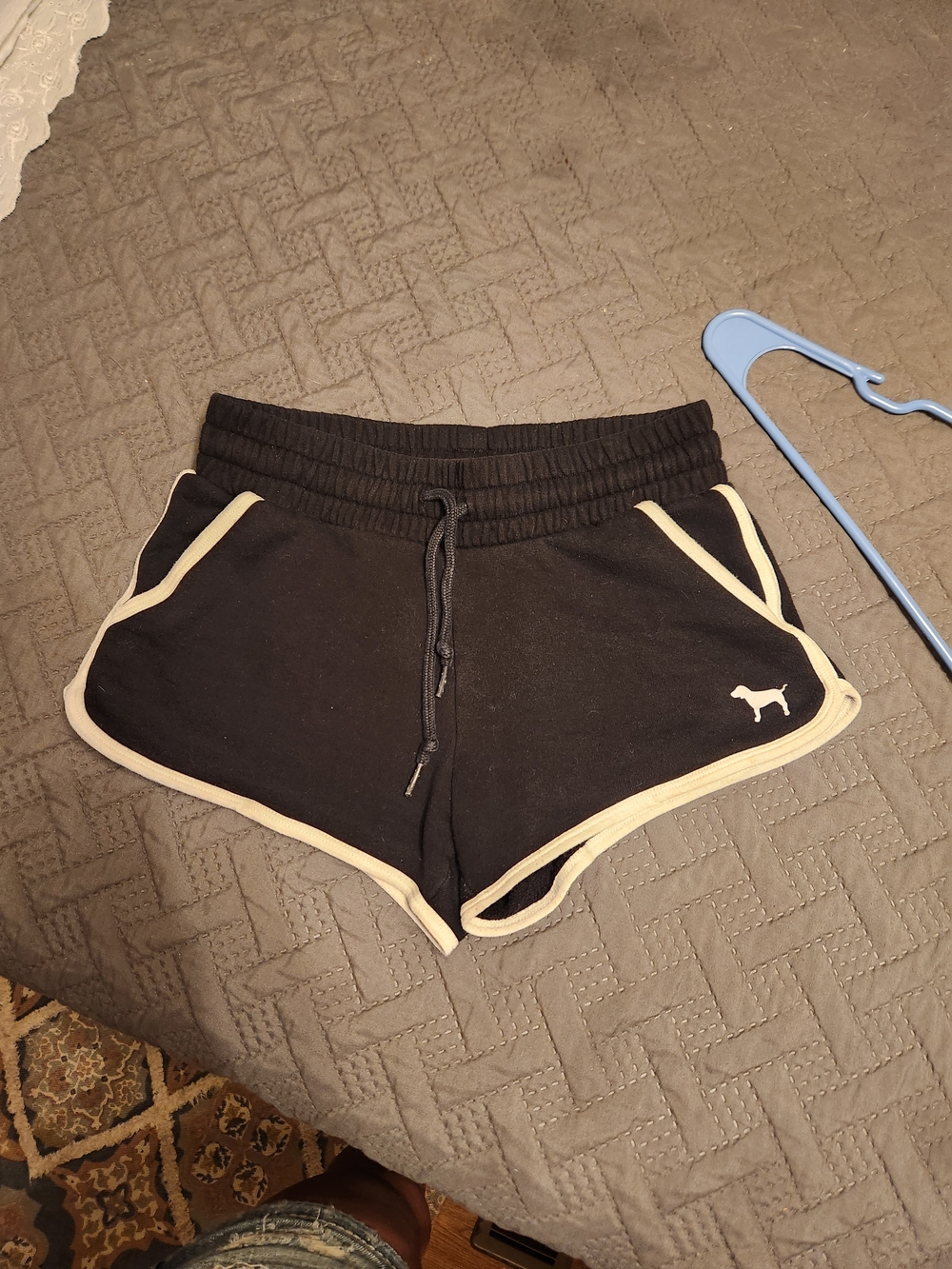 PINK Victoria's Secret Black Athletic Shorts with Cream Trim
